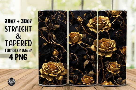 An Elegant Roses Black & Gold Design for Tumbler Graphics
