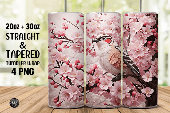 Bird and Cherry Blossoms Graphics for Tumbler Wraps