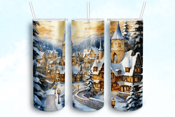 Festive Christmas Village Tumbler: Graphics for Crafts
