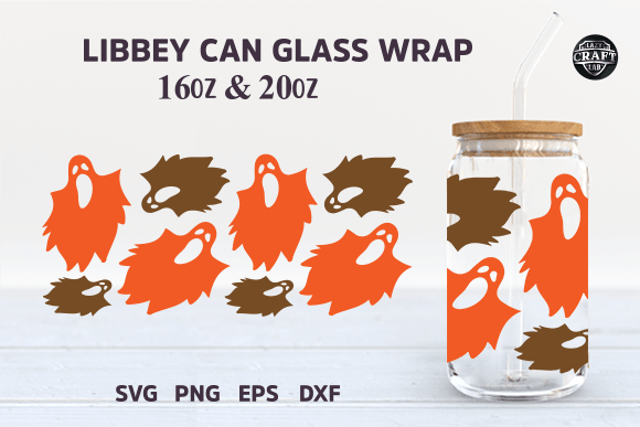 Halloween Libbey Can Glass Ghost SVG Tumbler Wrap Graphics