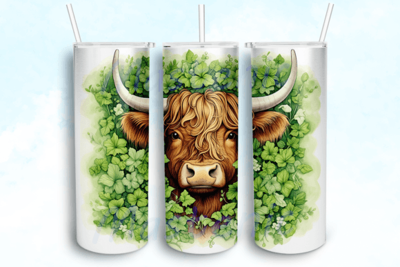 Highland Cow Western Clovers Tumbler PNG: Graphics & Crafts