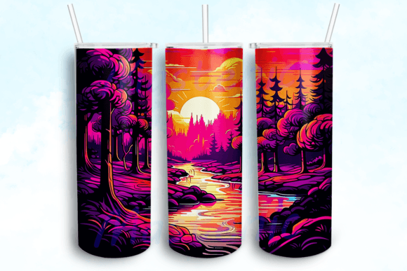 Neon Sunset Forest and River Tumbler: Graphics & Crafts