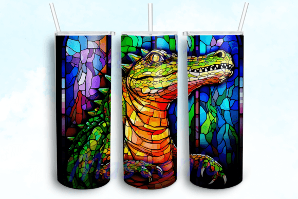 Stained Glass Alligator Tumbler PNG: Crafts & Graphics