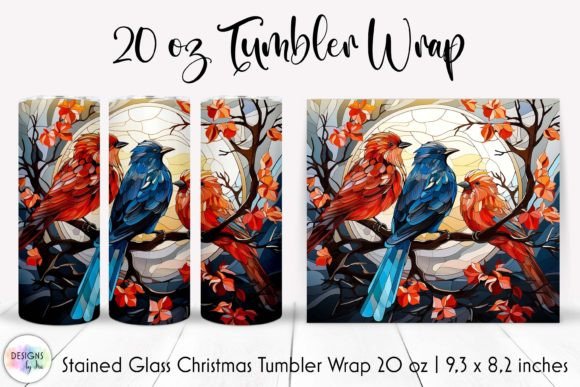 Stained Glass Christmas Birds Tumbler: Tumbler Wraps Graphics
