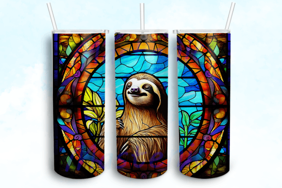 The Handcrafted Charm of a Stained Glass Sloth Jungle Tumbler PNG