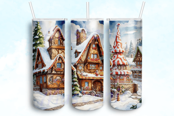 Whimsical Gingerbread Village Tumbler Graphics for Crafts